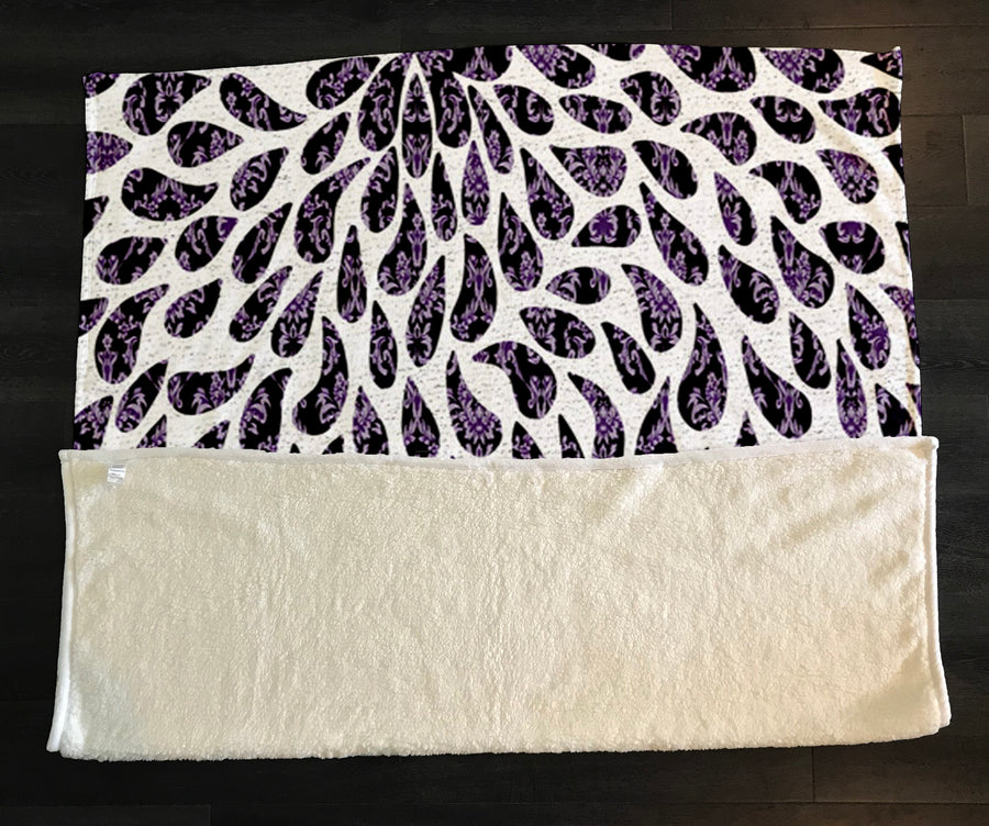 Purple Paisley Rain Drop Pattern Fleece Sherpa Blanket