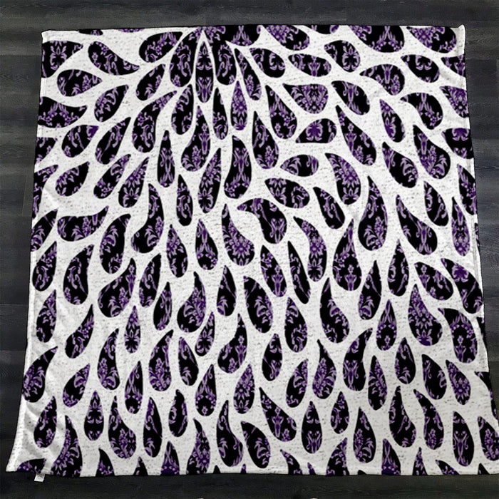 Purple Paisley Rain Drop Pattern Fleece Sherpa Blanket