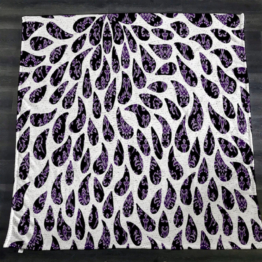 Purple Paisley Rain Drop Pattern Fleece Sherpa Blanket