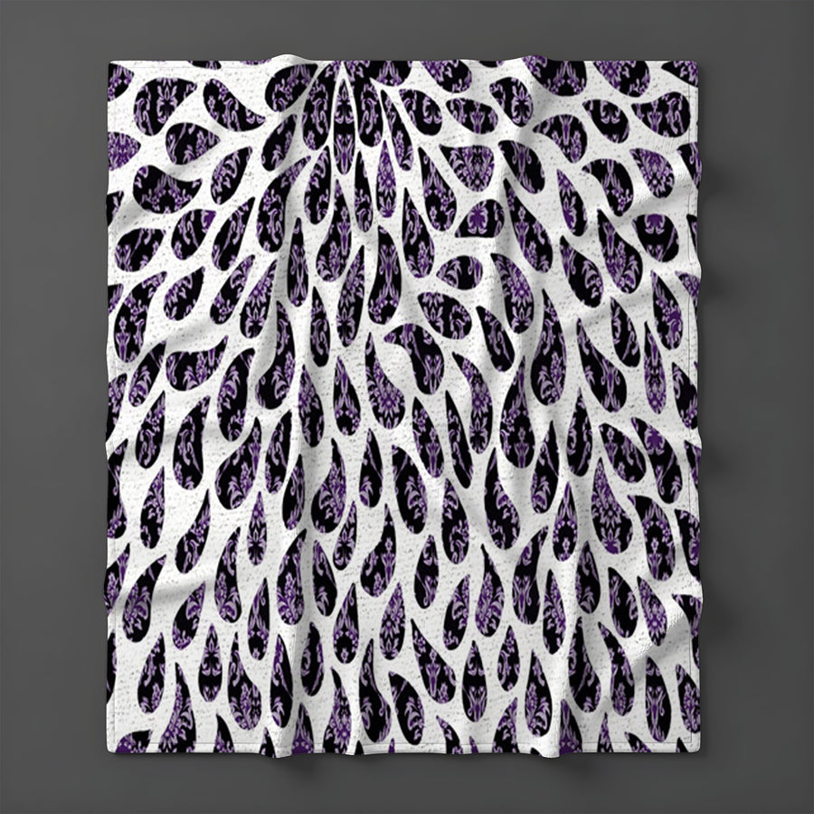 Purple Paisley Rain Drop Pattern Fleece Sherpa Blanket