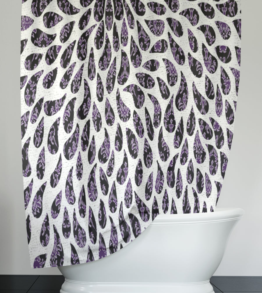 Purple Paisley Rain Drop Pattern Shower Curtain