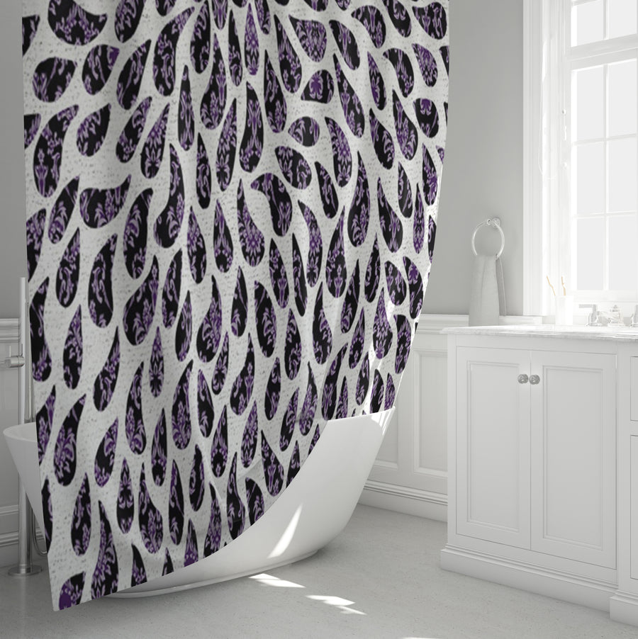 Purple Paisley Rain Drop Pattern Shower Curtain