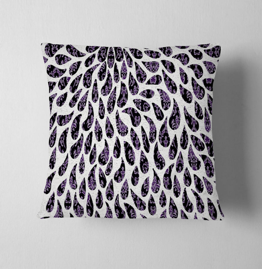 Purple Paisley Rain Drop Pattern Throw Pillow Cover