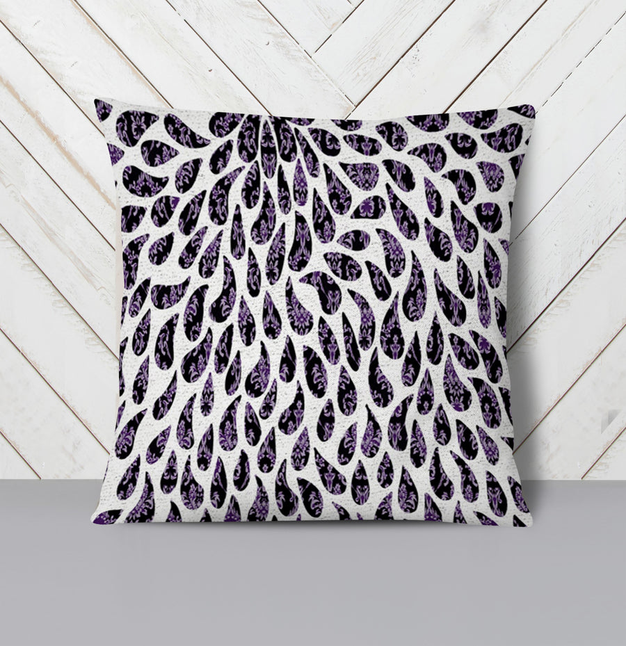 Purple Paisley Rain Drop Pattern Throw Pillow Cover