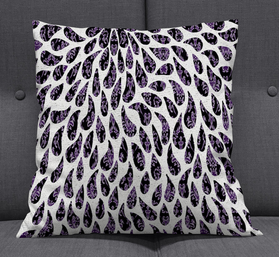 Purple Paisley Rain Drop Pattern Throw Pillow Cover