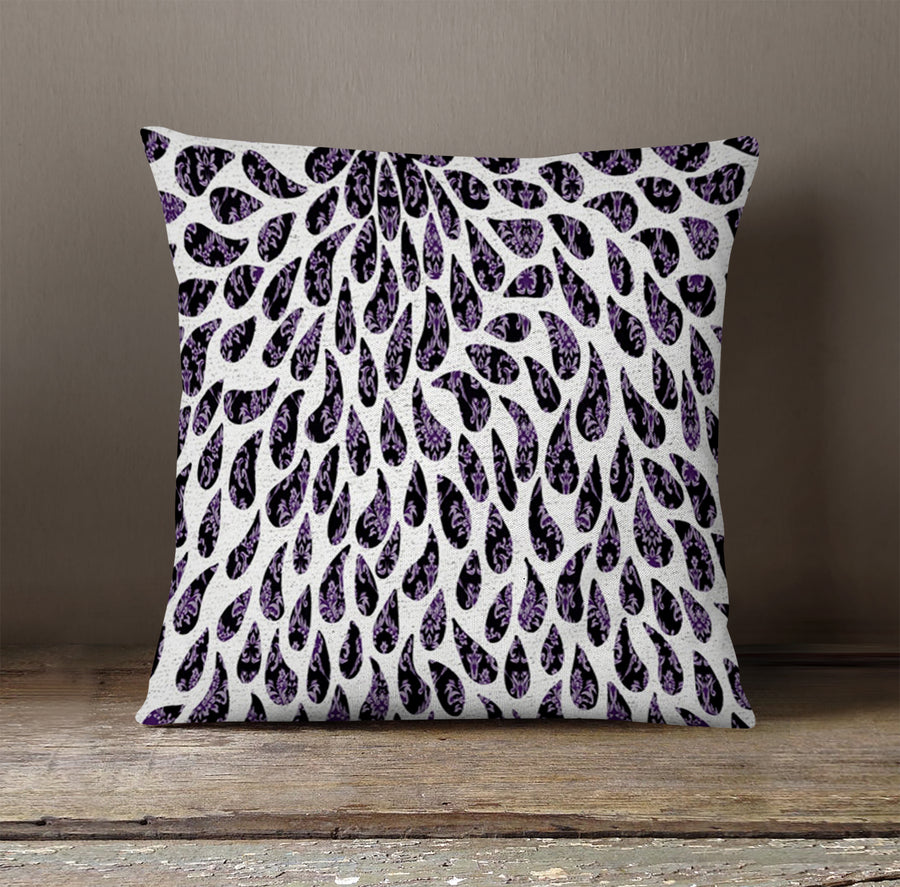 Purple Paisley Rain Drop Pattern Throw Pillow Cover