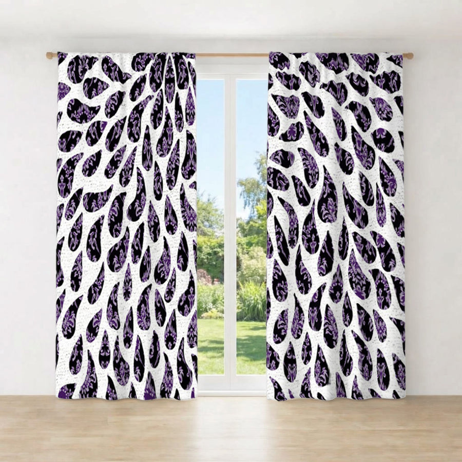 Purple Paisley Rain Drop Pattern Window Curtains