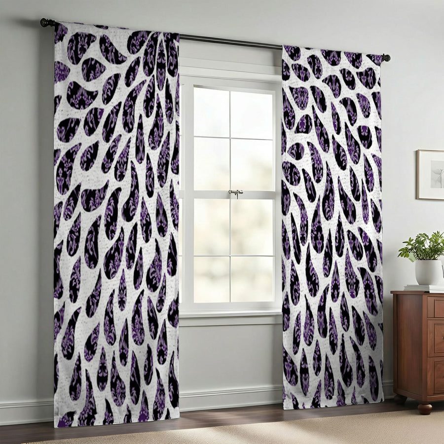 Purple Paisley Rain Drop Pattern Window Curtains