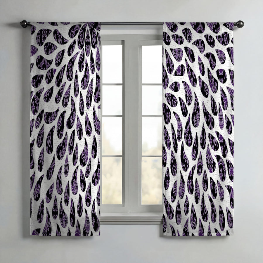 Purple Paisley Rain Drop Pattern Window Curtains