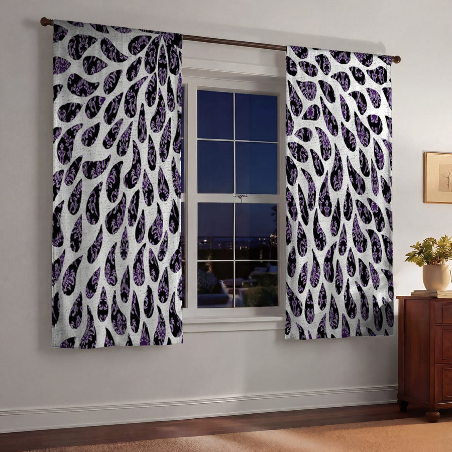 Purple Paisley Rain Drop Pattern Window Curtains