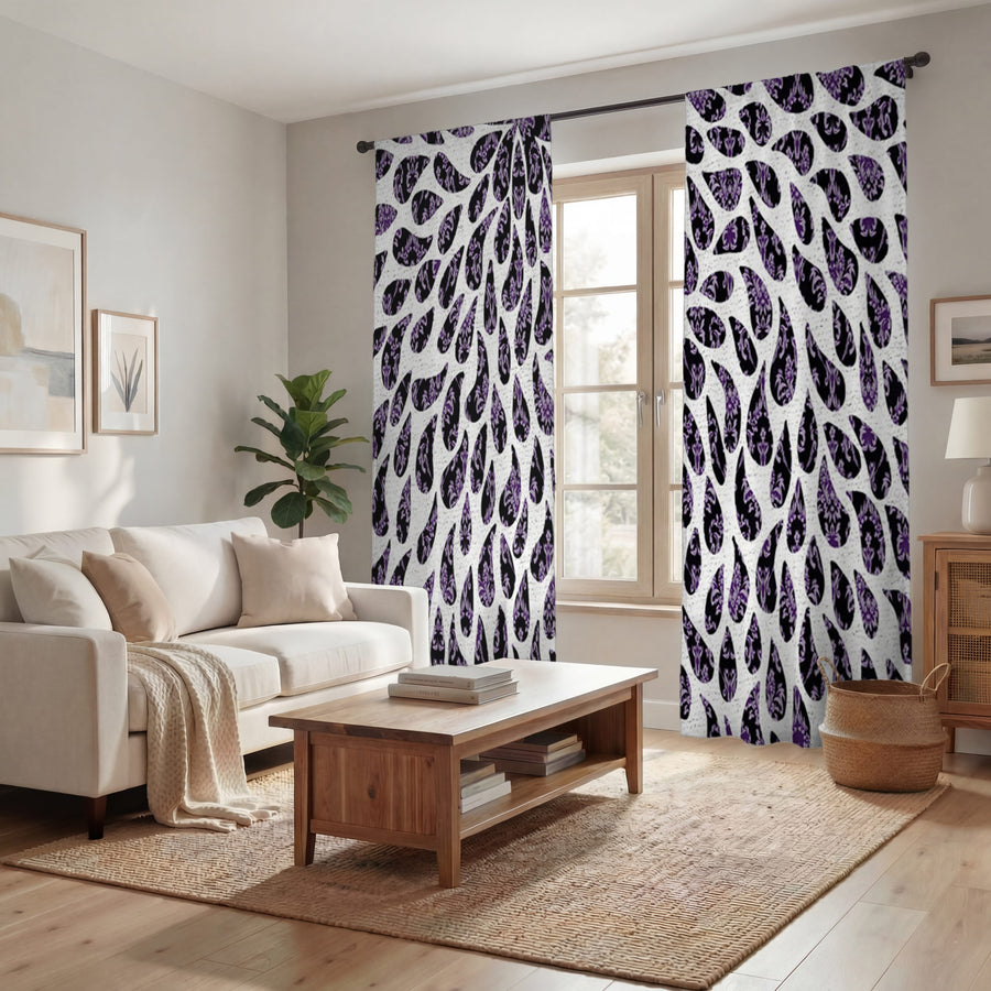 Purple Paisley Rain Drop Pattern Window Curtains