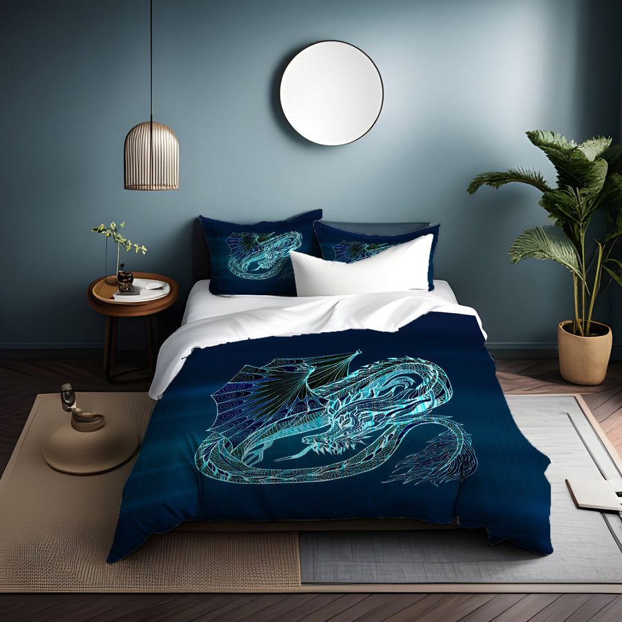Blue Electric Dragon Illustration Artwork Duvet Cover