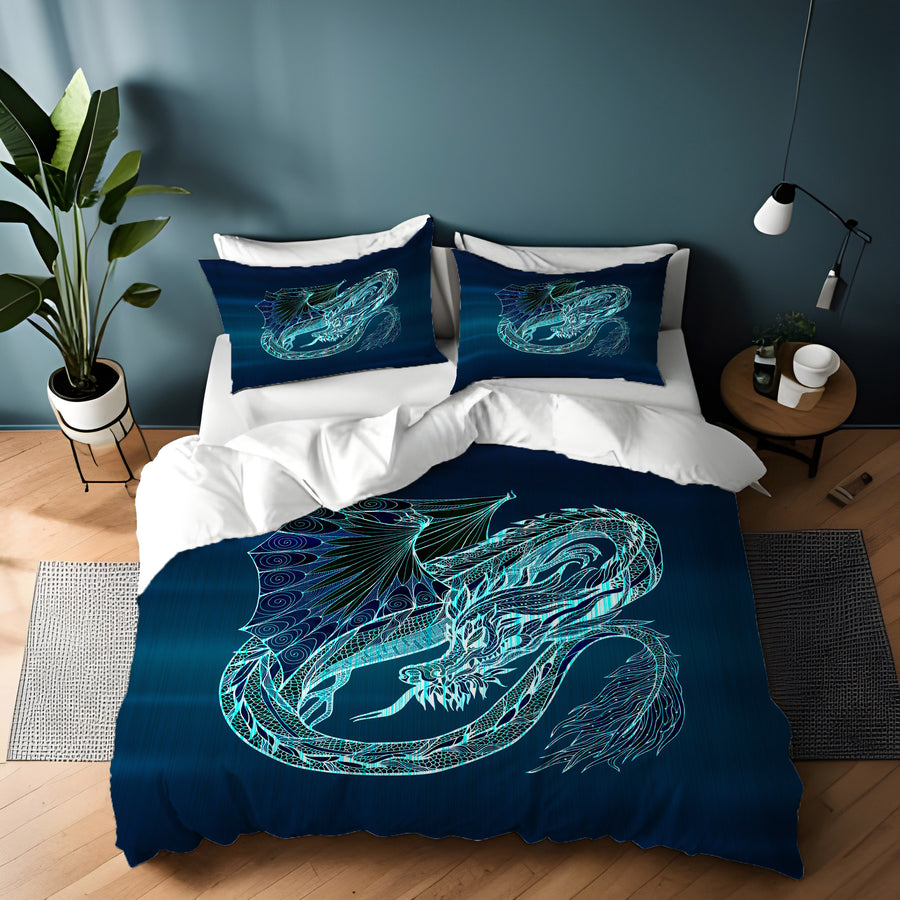 Blue Electric Dragon Illustration Artwork Duvet Cover