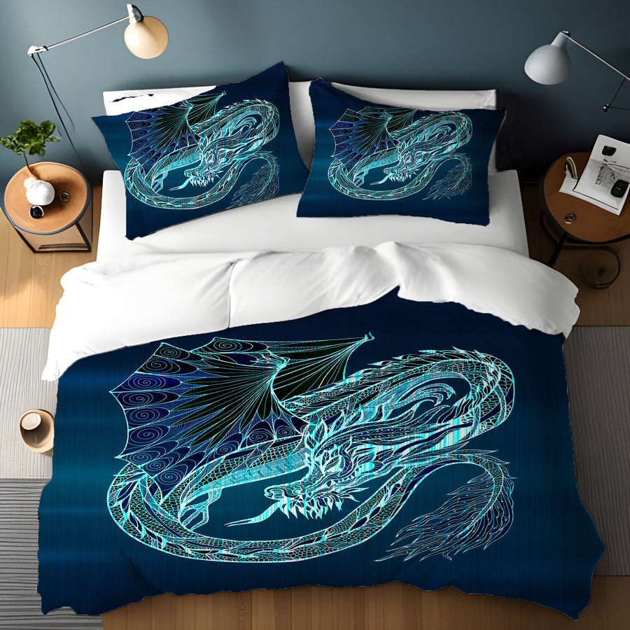 Blue Electric Dragon Illustration Artwork Duvet Cover