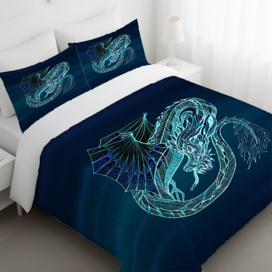 Blue Electric Dragon Illustration Artwork Duvet Cover