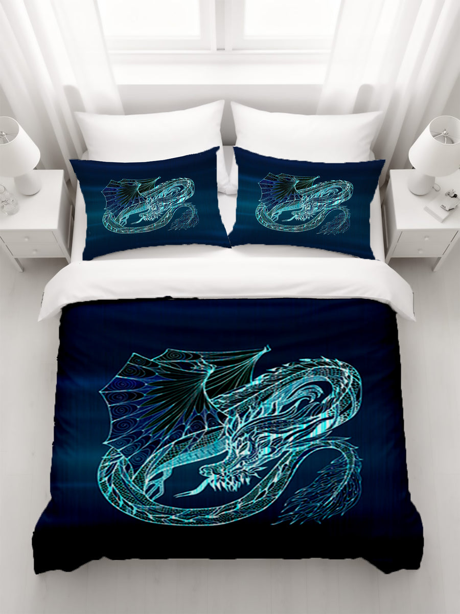 Blue Electric Dragon Illustration Artwork Duvet Cover