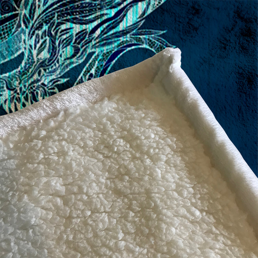 Blue Electric Dragon Illustration Artwork Fleece Sherpa Blanket