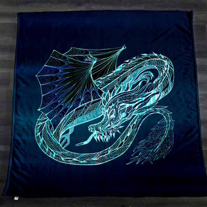 Blue Electric Dragon Illustration Artwork Fleece Sherpa Blanket