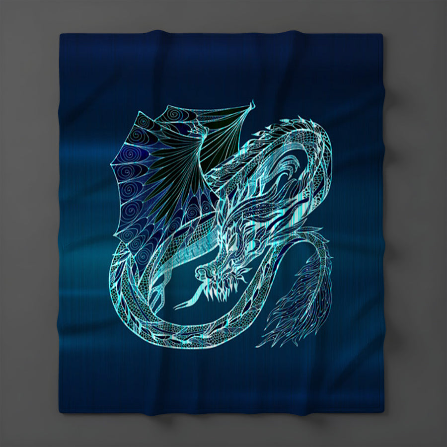 Blue Electric Dragon Illustration Artwork Fleece Sherpa Blanket