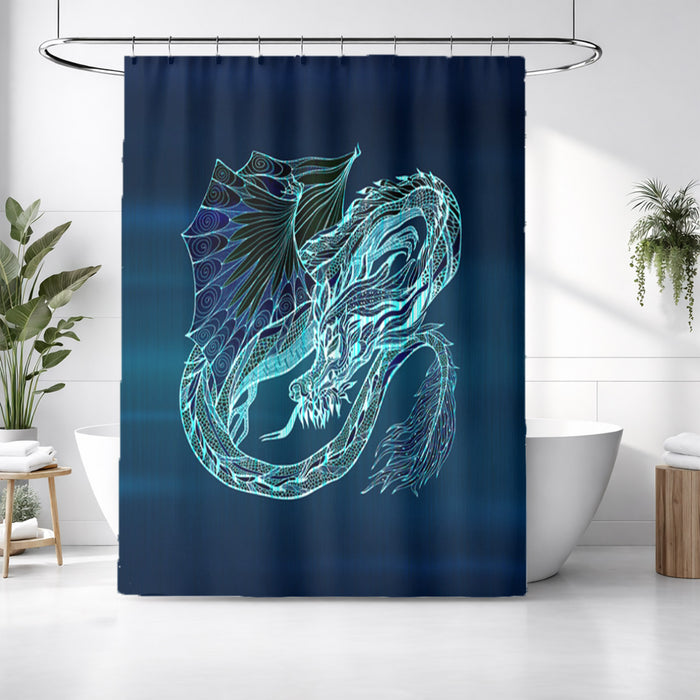 Blue Electric Dragon Illustration Artwork Shower Curtain