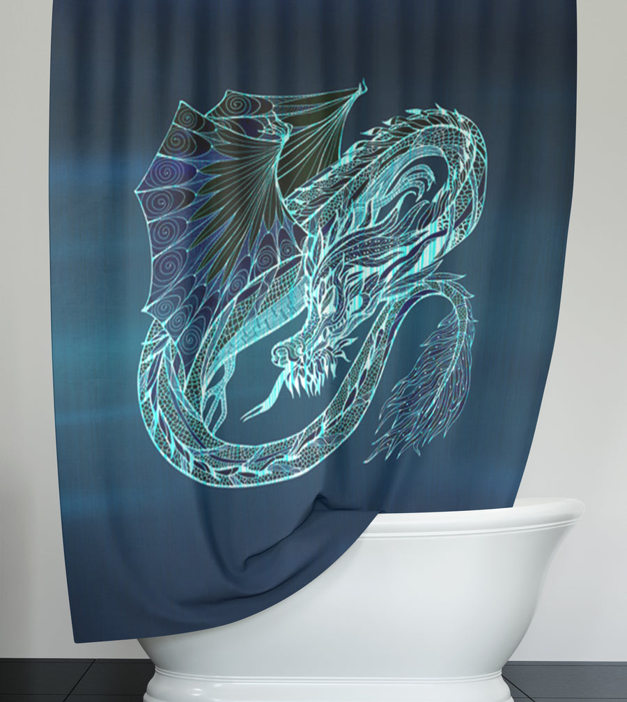 Blue Electric Dragon Illustration Artwork Shower Curtain