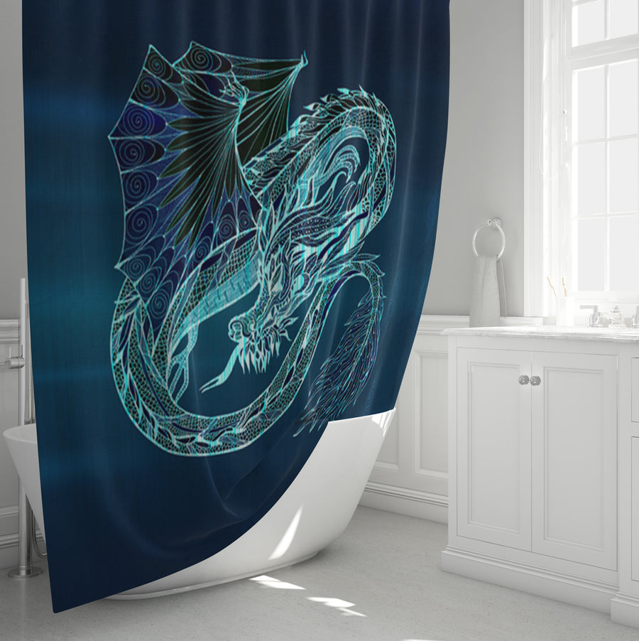 Blue Electric Dragon Illustration Artwork Shower Curtain