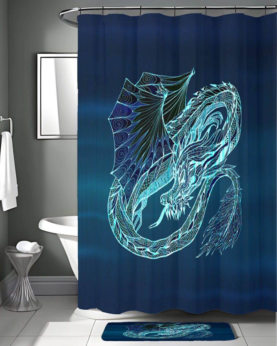 Blue Electric Dragon Illustration Artwork Shower Curtain