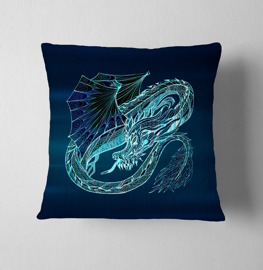 Blue Electric Dragon Illustration Artwork Throw Pillow Cover