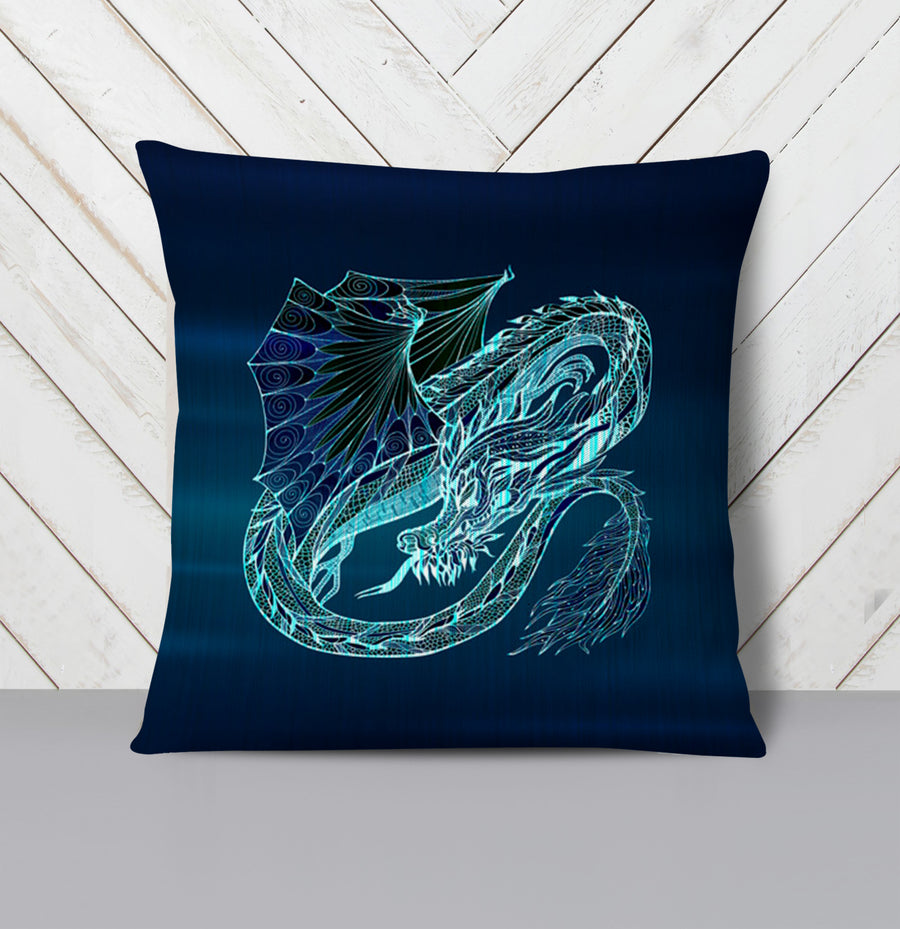 Blue Electric Dragon Illustration Artwork Throw Pillow Cover