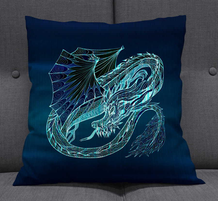 Blue Electric Dragon Illustration Artwork Throw Pillow Cover