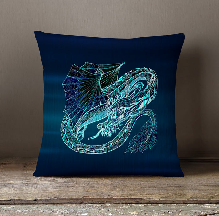 Blue Electric Dragon Illustration Artwork Throw Pillow Cover