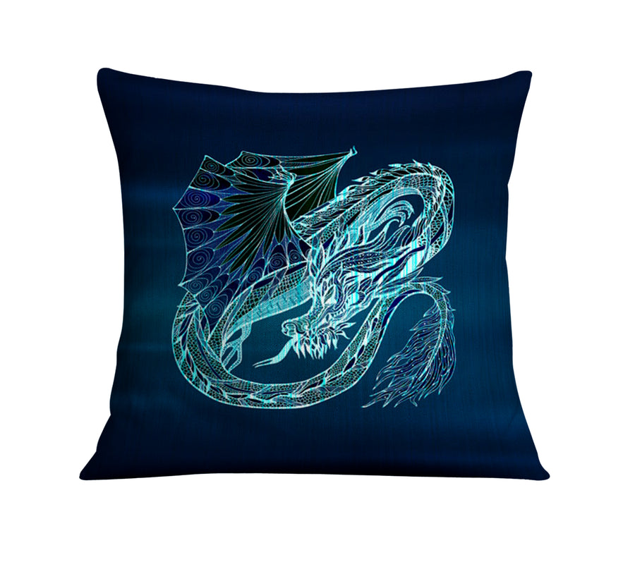 Blue Electric Dragon Illustration Artwork Throw Pillow Cover