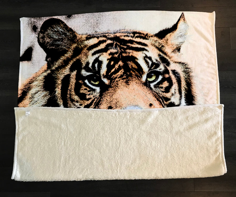 Realistic Tiger Portrait Wildlife Artwork Fleece Sherpa Blanket