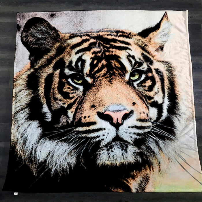 Realistic Tiger Portrait Wildlife Artwork Fleece Sherpa Blanket