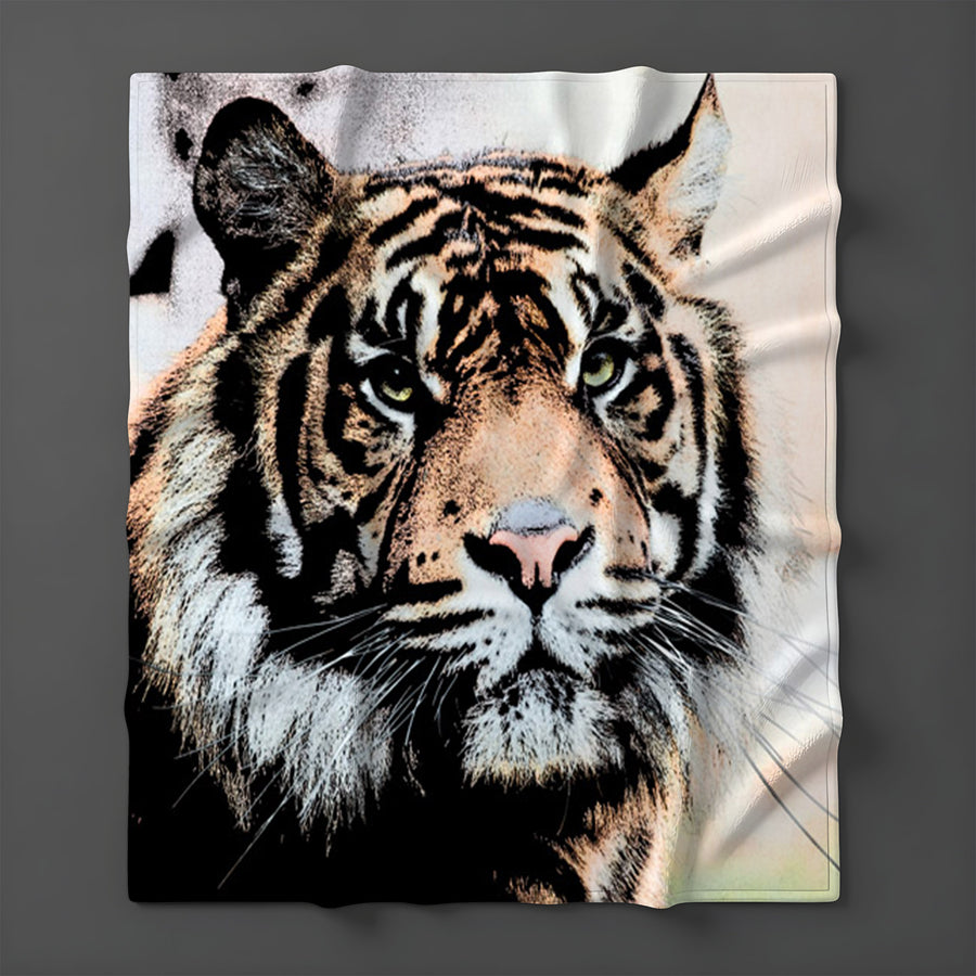 Realistic Tiger Portrait Wildlife Artwork Fleece Sherpa Blanket