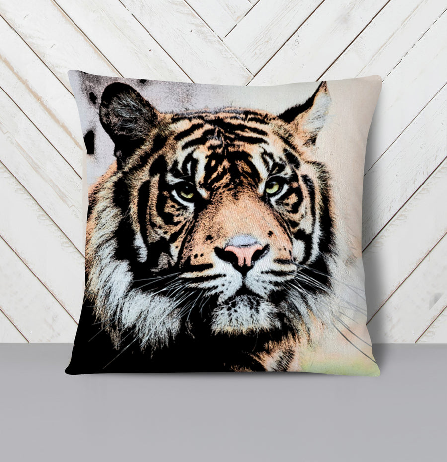 Realistic Tiger Portrait Wildlife Artwork Throw Pillow Cover