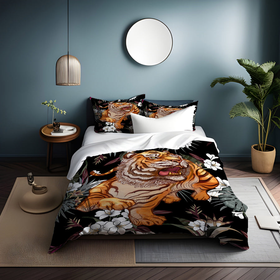 Tiger Floral Jungle Pattern Duvet Cover