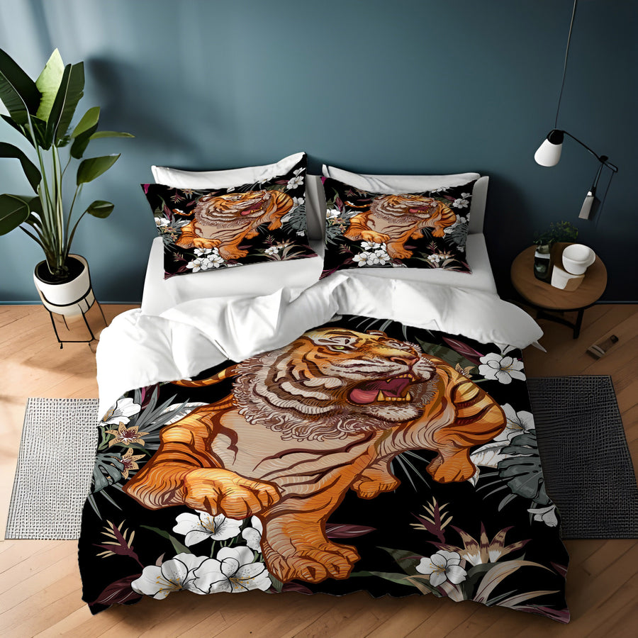 Tiger Floral Jungle Pattern Duvet Cover