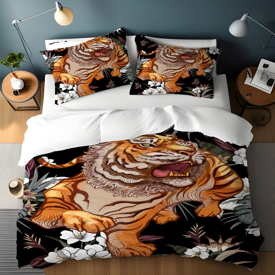 Tiger Floral Jungle Pattern Duvet Cover