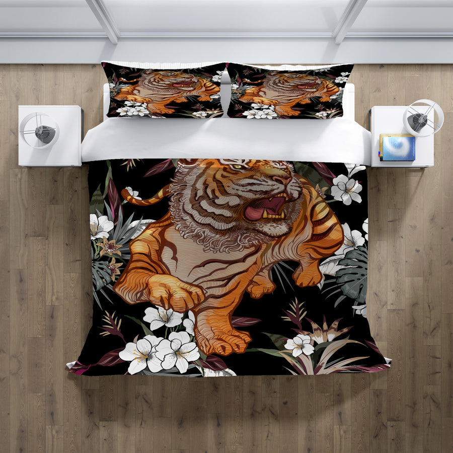 Tiger Floral Jungle Pattern Duvet Cover