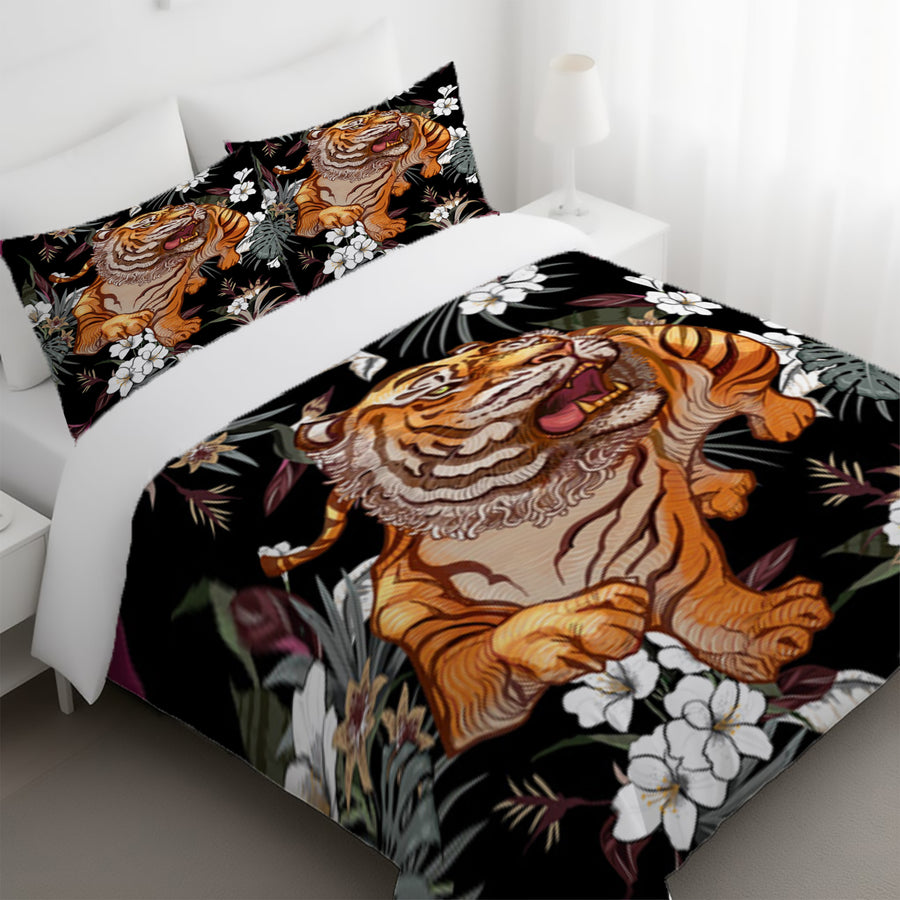 Tiger Floral Jungle Pattern Duvet Cover