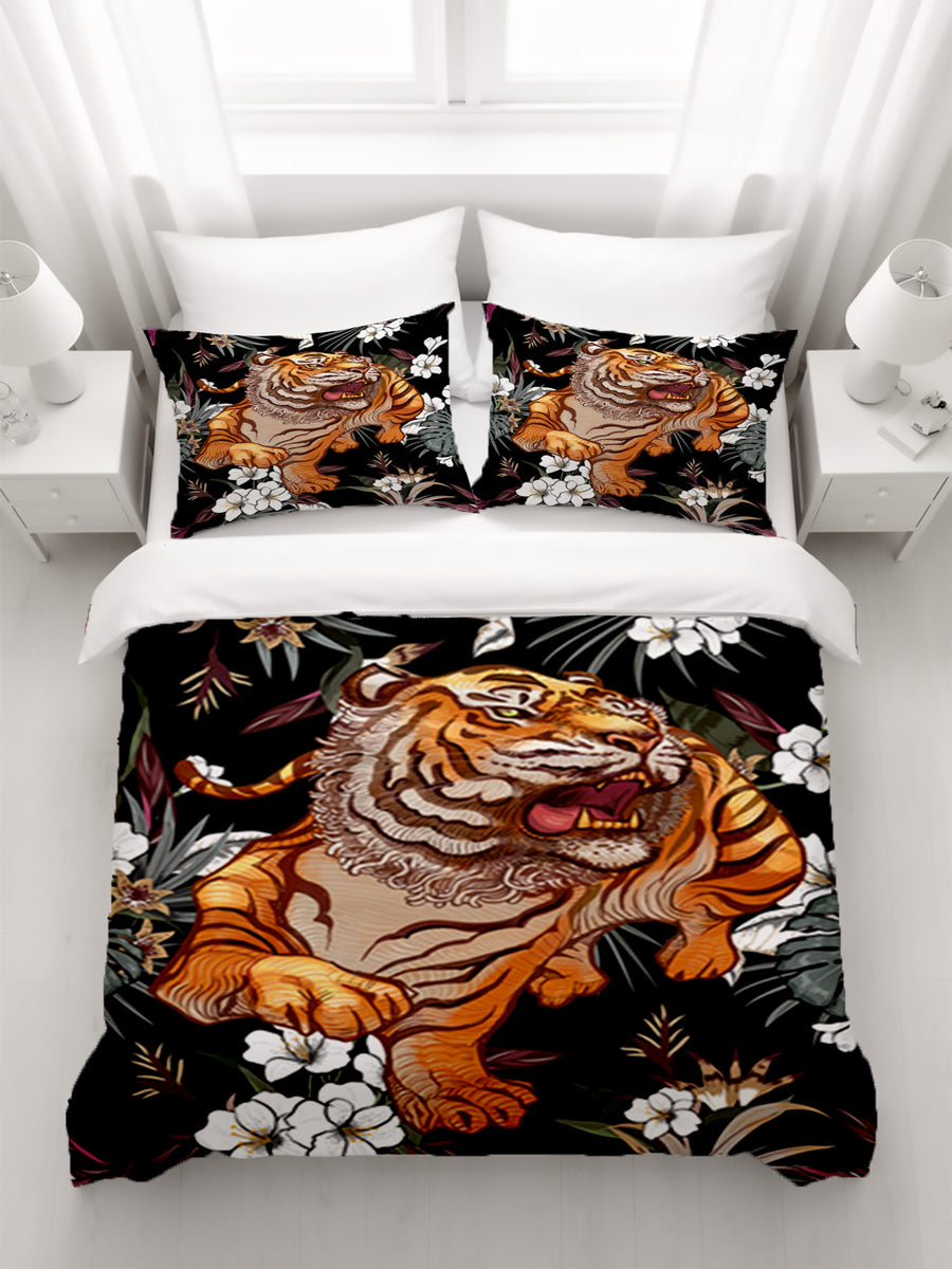 Tiger Floral Jungle Pattern Duvet Cover