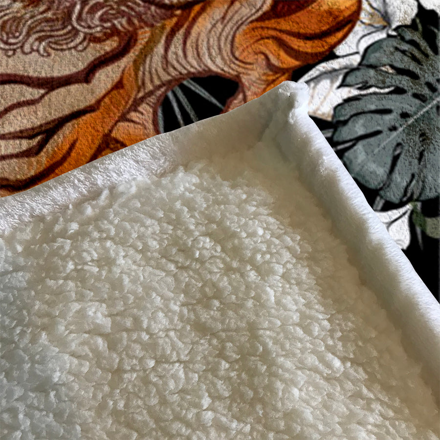 Tiger Floral Jungle Pattern Fleece Sherpa Blanket