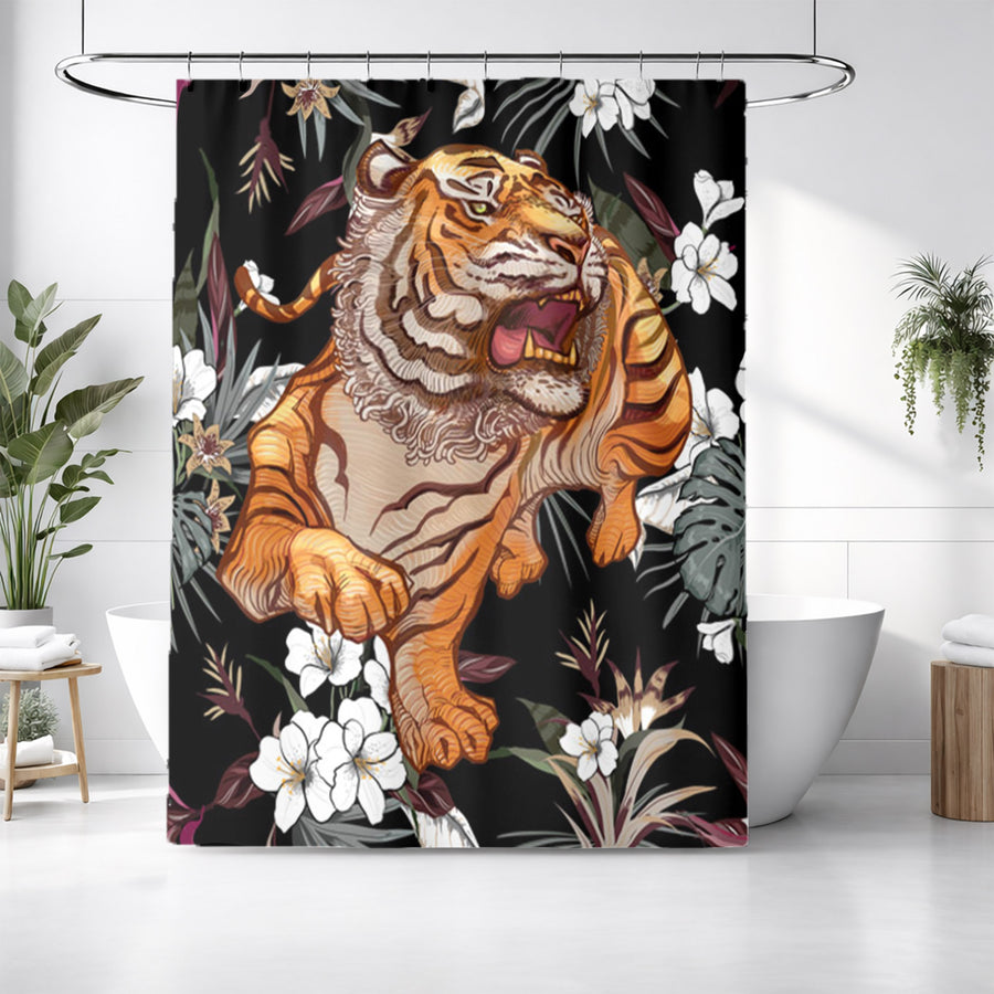 Tiger Floral Jungle Pattern Shower Curtain