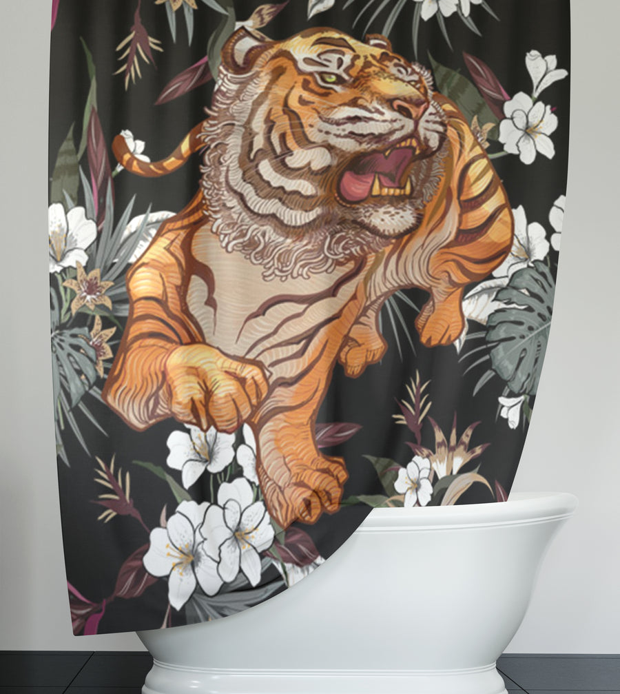 Tiger Floral Jungle Pattern Shower Curtain