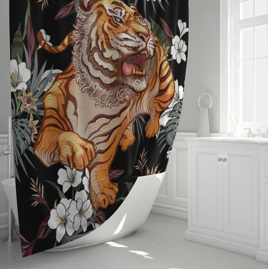 Tiger Floral Jungle Pattern Shower Curtain