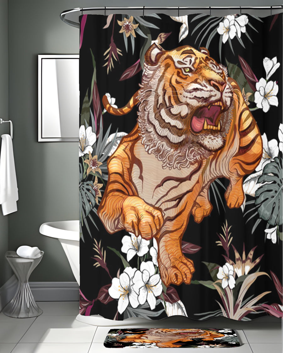 Tiger Floral Jungle Pattern Shower Curtain