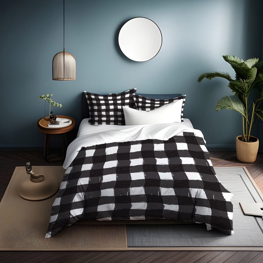 Black and White Buffalo Check Pattern Duvet Cover