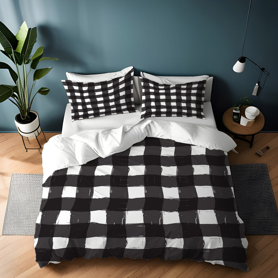 Black and White Buffalo Check Pattern Duvet Cover