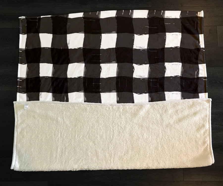 Black and White Buffalo Check Pattern Fleece Sherpa Blanket